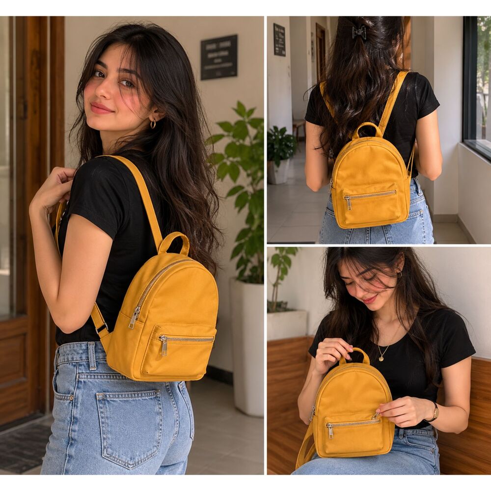 New Forever 21 Orange Zip Pocket Adjustable Straps 10.6" tall Cotton Backpack